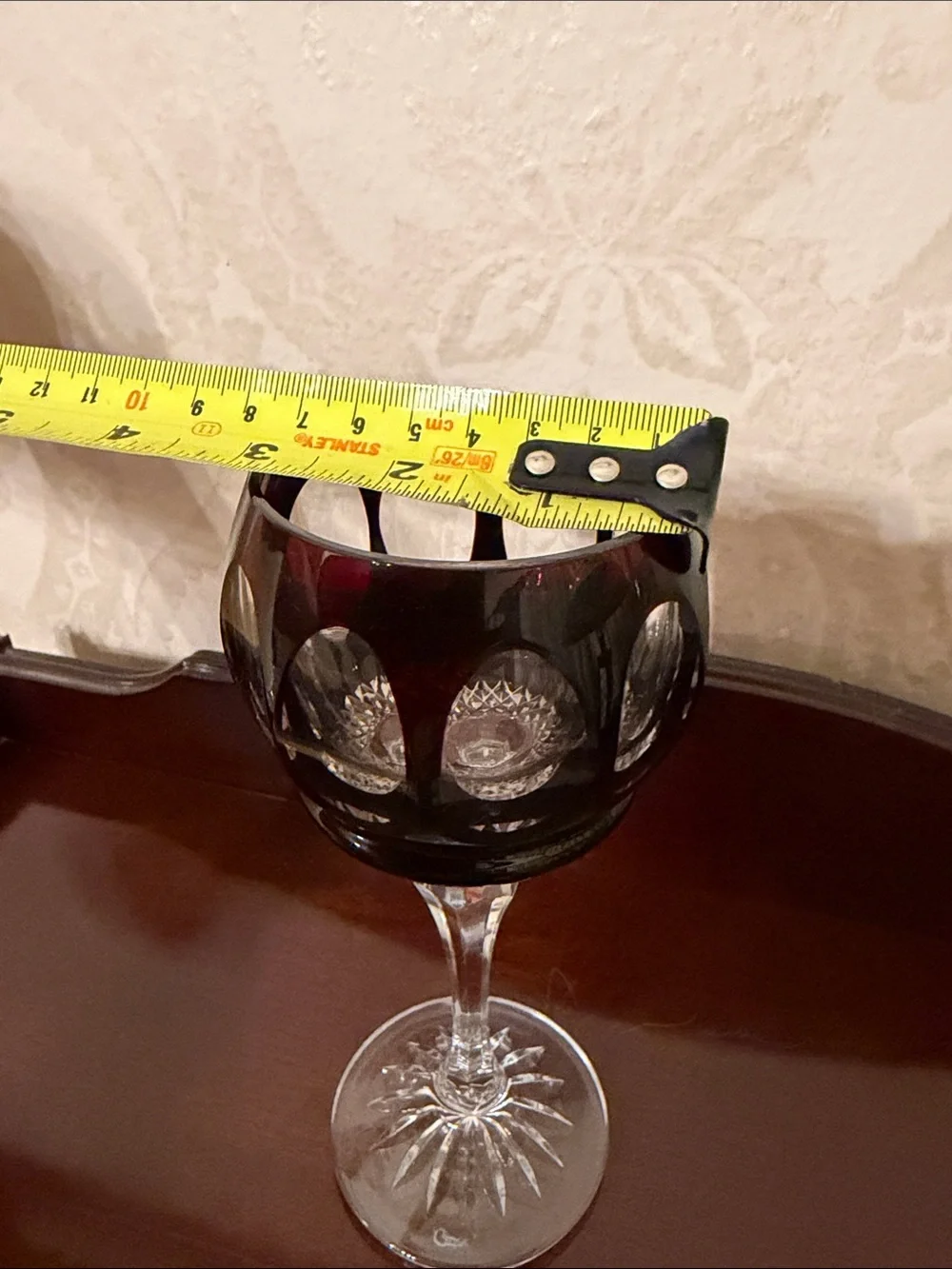 Vintage Cut to clear Cranberry Wine Glass